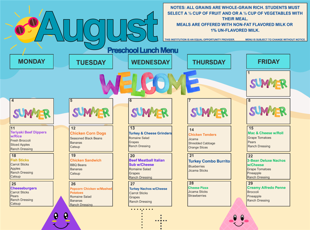 August Preschool Lunch